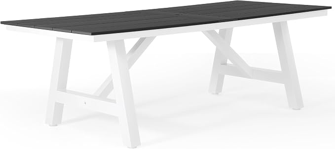 WestinTrends Cape May 9-Piece HDPE Outdoor Furniture Patio Dining Table with Umbrella Hole and Chairs Set for 8, Gray