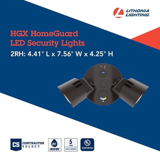 Lithonia Lighting HomeGuard 2-Light LED Outdoor Flood Lights, 3-In-1 CCT | Dark Bronze Dusk to Dawn Outdoor LED Lights, Adjustable Lumens Selectable CCT Round Heads HGX LED 2RH ALO SWW2 120 PE DDB