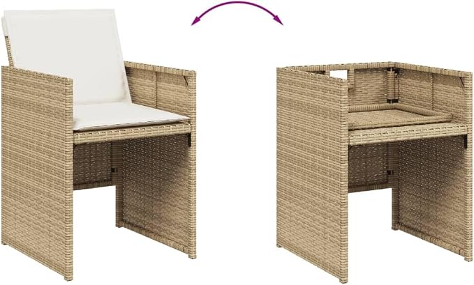 13 Piece Patio Dining Set, Foldable PE Rattan Garden Furniture Table and Chairs with Cushions for Backyard, Balcony, Beige