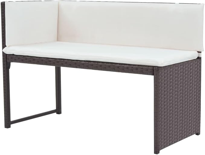 5-Piece Outdoor Furniture Set, Brown Poly Rattan Modular Patio Dining Group with Cream White Cushions for Garden and Terrace, 4-Person Seating Arrangement
