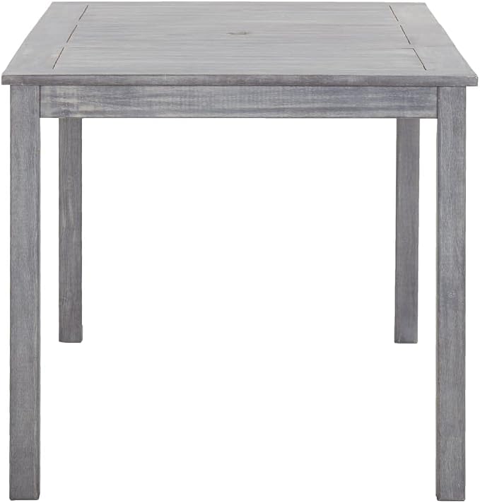 5 Piece Patio Dining Set, Gray Solid Acacia Wood Outdoor Furniture Set for Garden and Backyard, Includes 55 Inch Rectangular Table with Parasol Hole and 4 Dining Armchairs