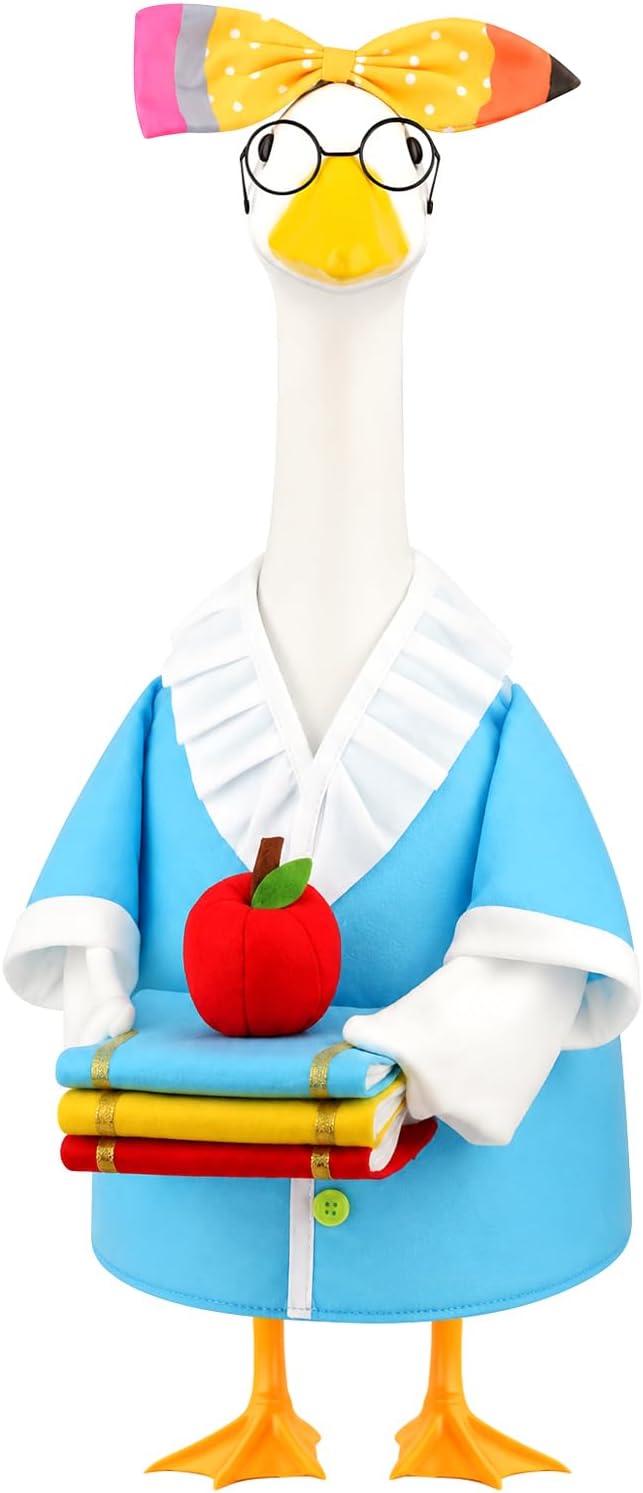Back to School Porch Goose Outfits Teacher Goose Costume | for 23''H Plastic/Cement Statues, Lawn Patio Garden Yard School Classroom Decor