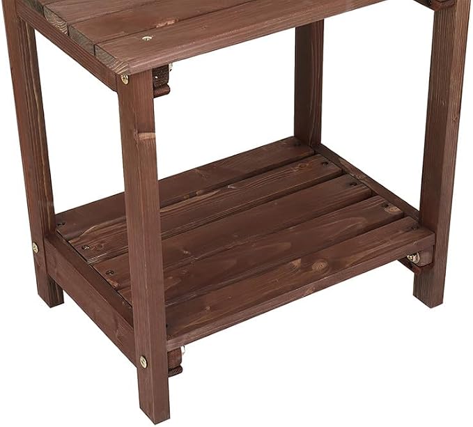 NOLLAM Outdoor Patio Side Table, Simple Design End Table with Wood Grain Tabletop and 2-Tier Storage Shelf, 20" x 14" Coffee Table for Outside Deck Porch Garden Backyard, Load 110 LBS, Light Brown