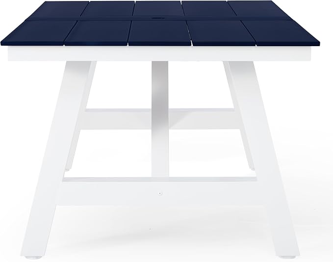 WestinTrends Cape May 90" HDPE Rectangle Outdoor Patio Dining Table with Umbrella Hole and Metal Frame, Navy Blue