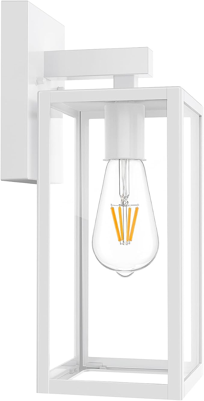 MAXvolador Outdoor Wall Lantern, Exterior Waterproof Wall Sconce Light Fixture, White Anti-Rust MountLights Clear Glass, E26 Porch Patio Lighting | Porch Wall Sconce White, Anti-Rust, E26 Socket, Clear Glass, Outside Wall Mount Light, Front Door Lighti...