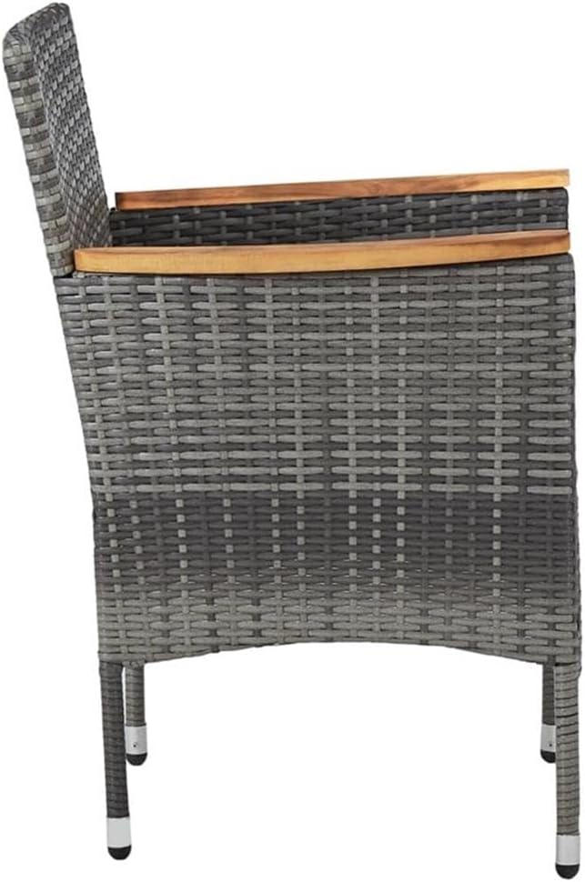 Afuera Living 3-Piece Poly Rattan Patio Dining Set, Gray and Brown, Acacia Wood Table, Weather-Resistant Steel Frame, Cushioned Seats, Modern Style for Outdoor Garden, Balcony, or Terrace Dining