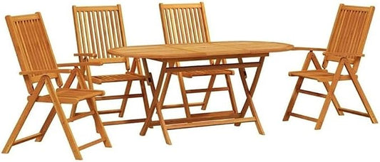 Afuera Living Contemporary 5 Piece Patio Dining Set, Acacia Wood, Brown Finish, Rustic Design, Outdoor Furniture with Table and 4 Chairs, Ergonomic Armrests, Perfect for Garden or Patio Dining