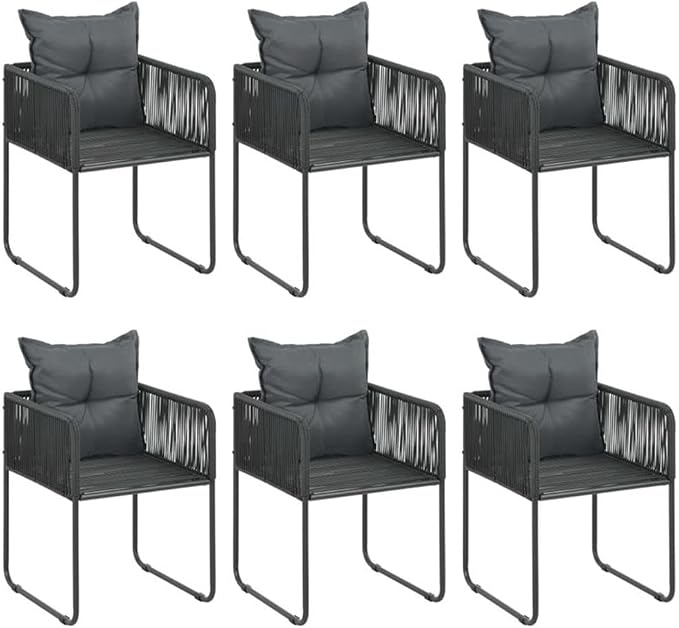 Afuera Living 7-Piece Foldable Garden Dining Set, PVC Rattan, Black Finish, Rectangular Table with 6 Chairs, Weatherproof UV Resistant Materials, Removable Cushions, Modern Outdoor Patio or Backyard