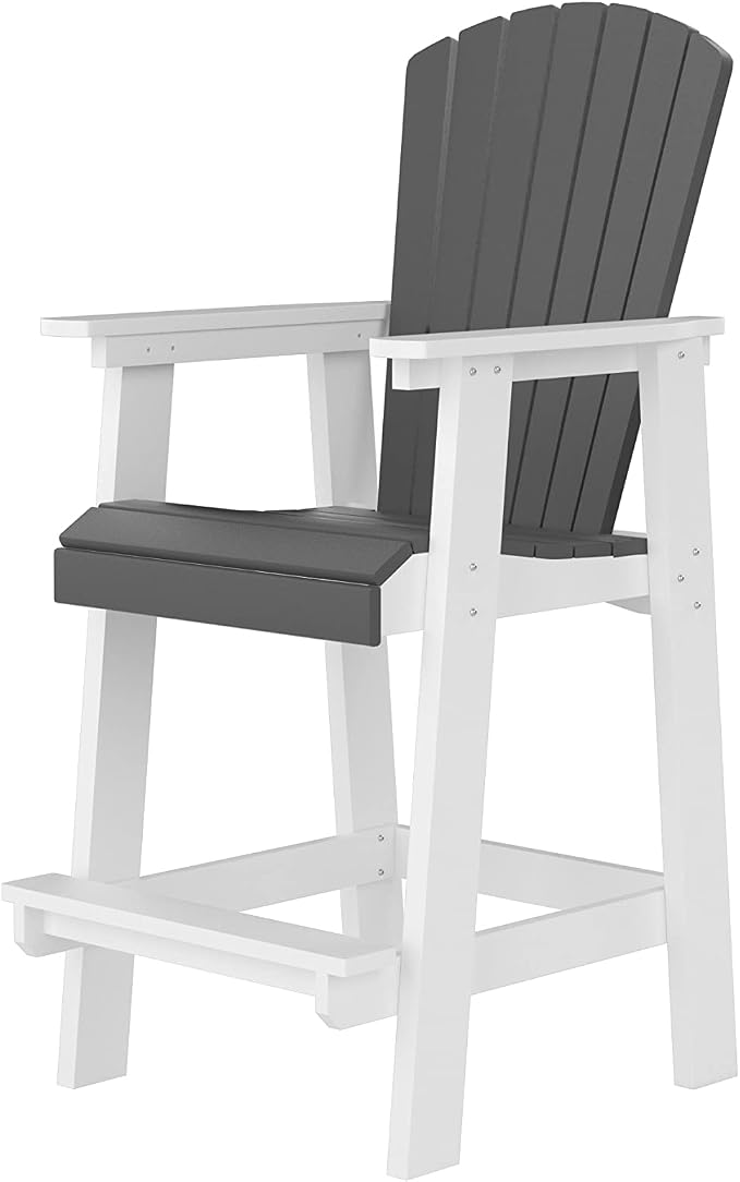 JUSTONE Set of 2 Outdoor Patio Chairs, Outdoor & Indoor Bar Stool with Armrests,2 Pack Patio Chairs for Porch Garden Backyard Poolside, HDPE Material Weather Resistant and Waterproof, Grey and White