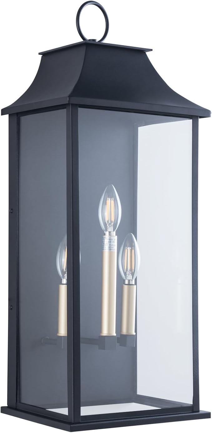 Dusk to Dawn Outdoor Wall Light, Black, 25.3", Aluminium | Large Outdoor Light Fixture, Black Exterior Wall Lantern, Waterproof Outside Wall Sconce for House Porch Patio