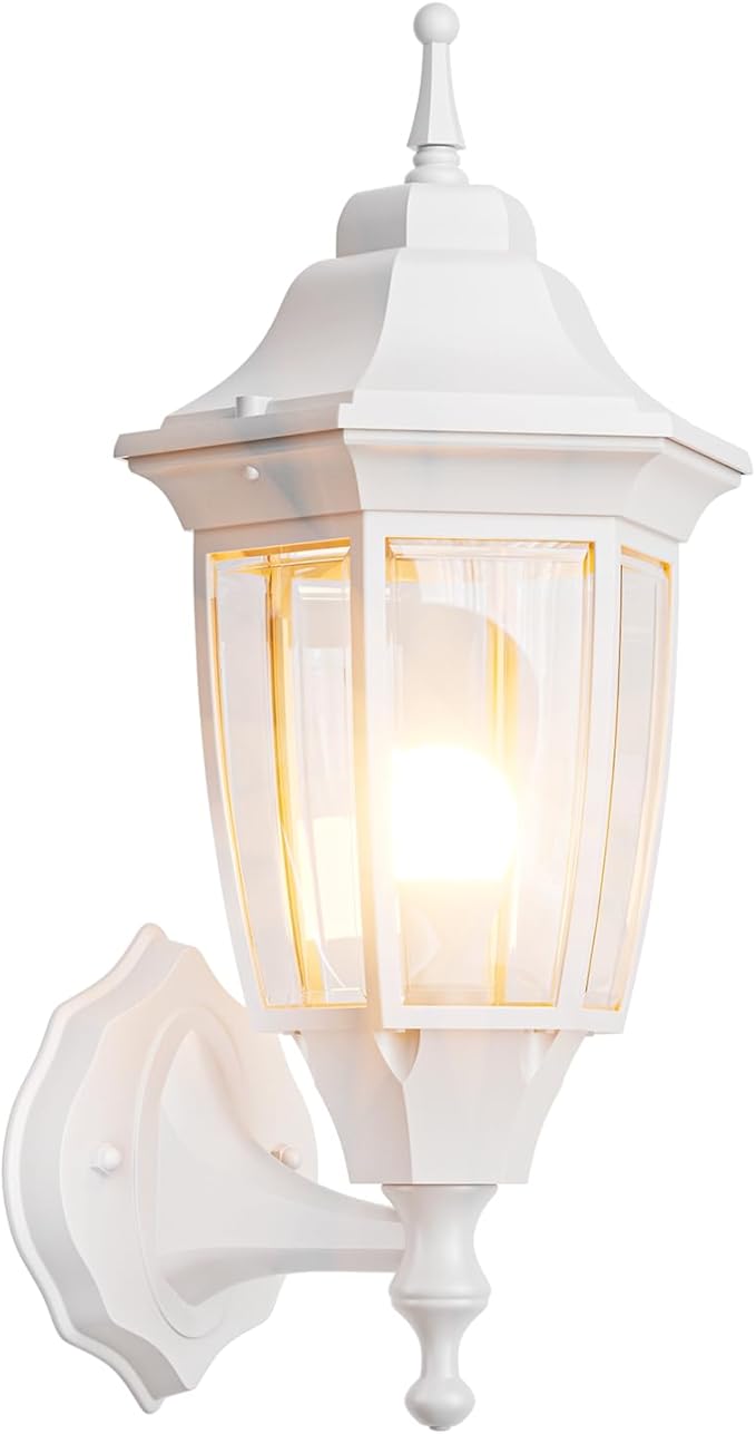 EMART Outdoor Front Porch Light with Bulb, Wall Lamp Fixture(1 Pack, White) | Exterior Anti-Corrosion, Waterproof Aluminum & Glass Shades, Modern Sconce Lantern for Outside, House, Garage