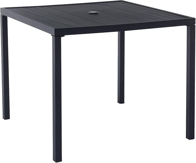 Square Outdoor Dining Table for 4, Metal Patio Dining Table with Umbrella Hole for Garden, Backyard and Deck, Black