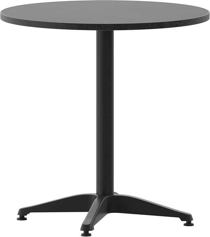 Flash Furniture Mellie Commercial Grade 27.5'' Round Metal Indoor-Outdoor Table with Base, Black