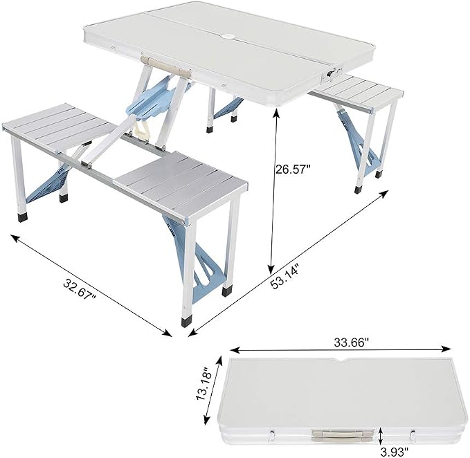 4-person Picnic Folding Table,Height Adjustable Table with 4 Seats Indoor Outdoor Portable Suitcase Table Game Table with Bench