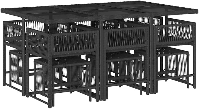 11-Piece Outdoor Dining Set, 10-Seater Garden Patio Furniture, Foldable PE Rattan Table and Chairs with Cushions for Backyard Gatherings