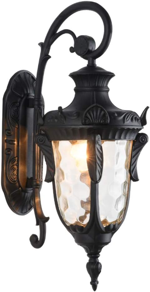 20.47" Outdoor Wall Light Fixture Black Exterior Wall Lantern | Outside Waterproof Sconce Rustic Porch Lights Wall Mount with Hammered Glass Shade for House