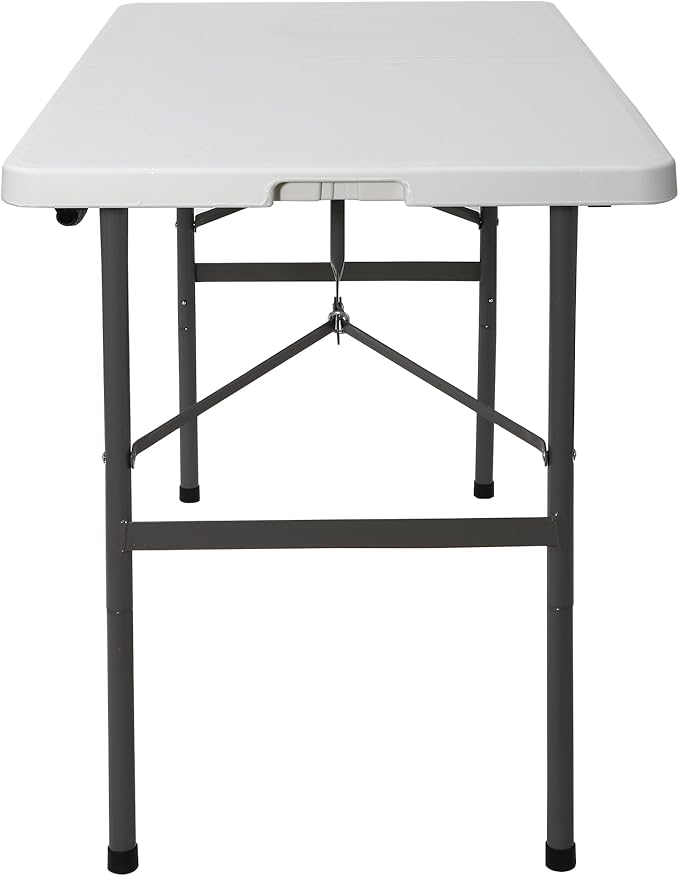 SUPER DEAL Portable 4 Foot Plastic Folding Table, Small Indoor Outdoor Heavy Duty Fold-in-Half Picnic Party Camping Barbecues Table with Carrying Handle, White