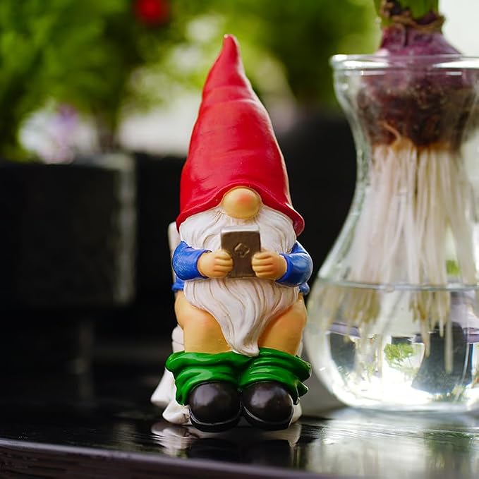 Funny Garden Gnome on a Throne, Durable Ceramic Statue Decoration, Weather-Proof Outdoor Gnomes for Yard Lawn Garden Decor, Housewarming Gag Gift