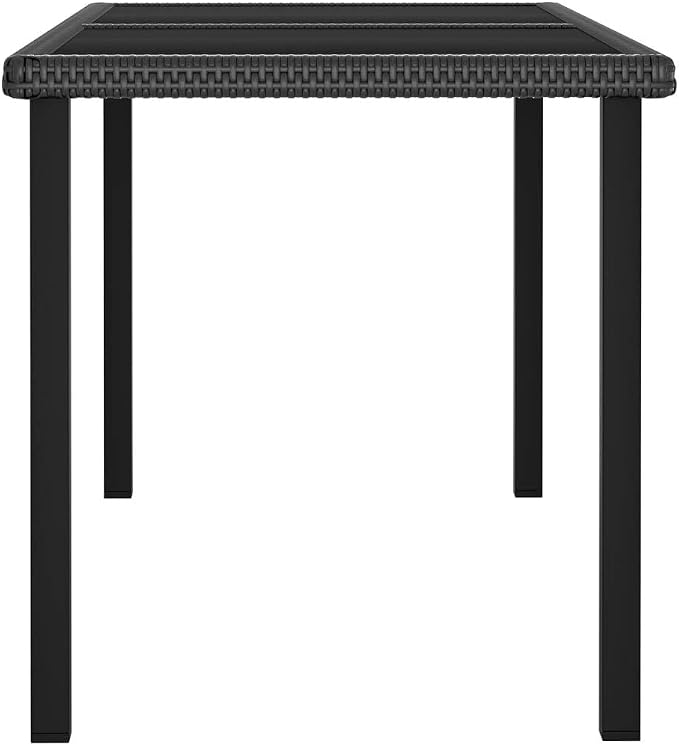 7 Piece Poly Rattan Outdoor Patio Dining Set with Cushions and Glass Tabletop for Garden, Deck, Backyard, Black