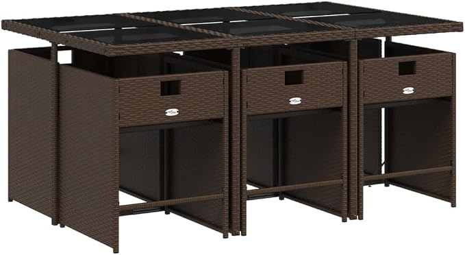 7 Piece Patio Dining Set with Cushions Brown PE Rattan Outdoor Furniture Set for Garden Backyard Balcony