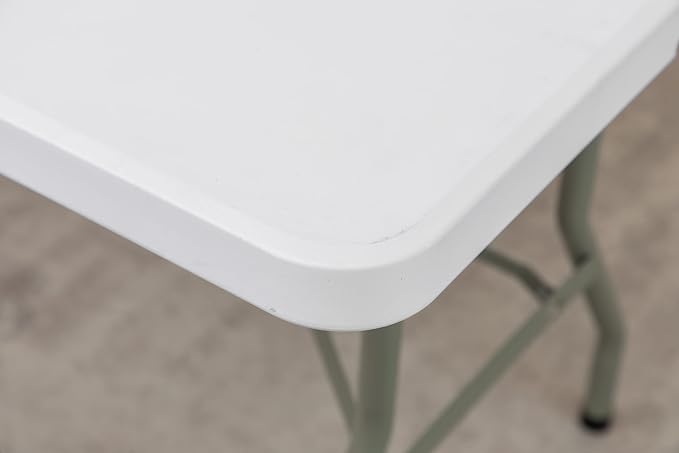 BTExpert Set of 2, Fold-in-Half Folding Utility Table 6 Feet 72"x 29.5" Lightweight Portable Carrying Handle Indoor Outdoor Picnic Camping Office Home Party Wedding Event Easy Clean Store Care White