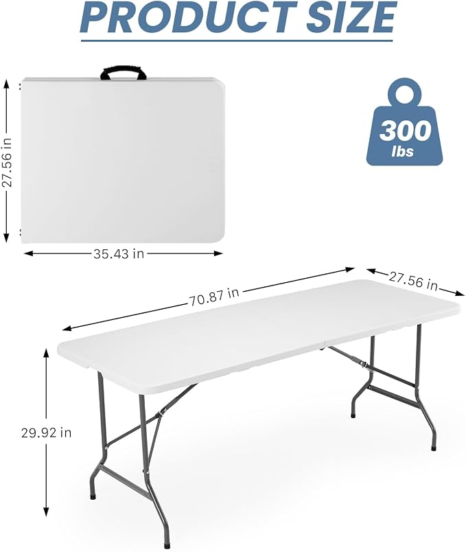 DUMOS 6 FT Folding Picnic Table Simple to Fold and Keep, 3.8 FT Foldable Table for Camping Dining Party Kitchen Picnic Outdoor Indoor with Carrying Handle