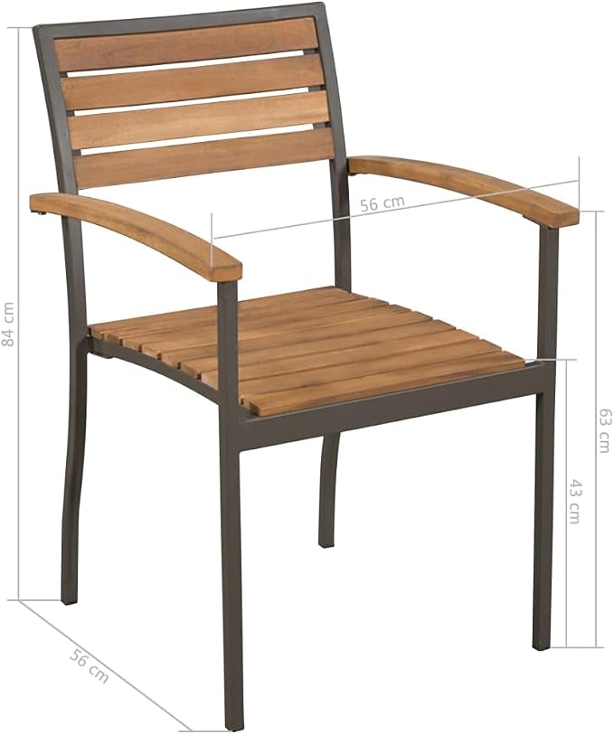 9 Piece Patio Dining Set Solid Acacia Wood and Steel Outdoor Table with 8 Stacking Chairs for Garden Deck Backyard Entertaining Natural Gray