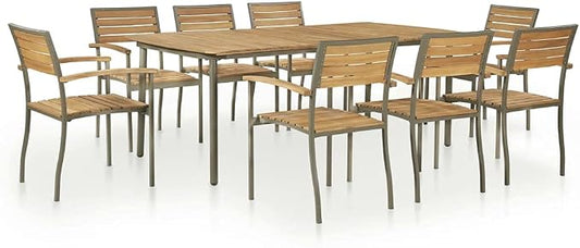 vidaXL Patio Dining Set 9 Piece, Dining Table and Stacking Chairs, Patio Furniture Set for Garden Balcony, Solid Acacia Wood and Steel