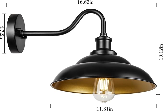 Outdoor Barn Light, 12'' Farmhouse Exterior Wall Mount Light, Outdoor Indoor Wall Sconce, Exterior Porch Lighting Fixture, Industrial Black Lantern for Entry Garage, 2 Pack