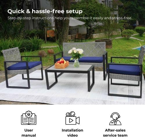 4-Piece Patio Furniture Set,Outdoor Wicker Conversation Sets with Wood Coffee Table,Heavy Duty PE Rattan Sectional Sofa Couch w/Washable Cushions for Backyard Balcony Porch Poolside (Vintage Gray)