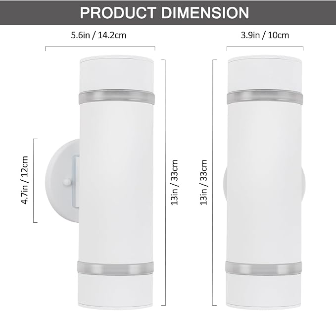13" Stainless Steel Modern Outdoor Wall Sconce Cylinder Porch Light | E26 Base,UL listed,White Up and Down Lights Outdoor Exterior Lighting Fixture for House Garage Patio Porch Garden