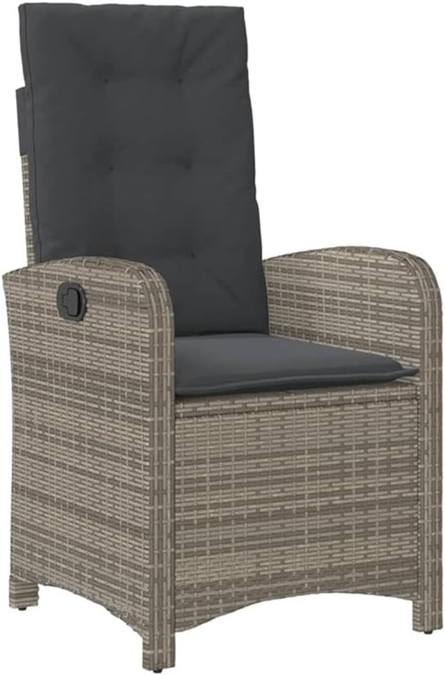 Afuera Living 7-Piece Rattan Garden Dining Set, Gray Finish, Weather-Resistant PE Rattan and Steel, Rectangular Table, 6 Reclining Chairs with Cushions, Modern Patio Furniture for Conservatory or