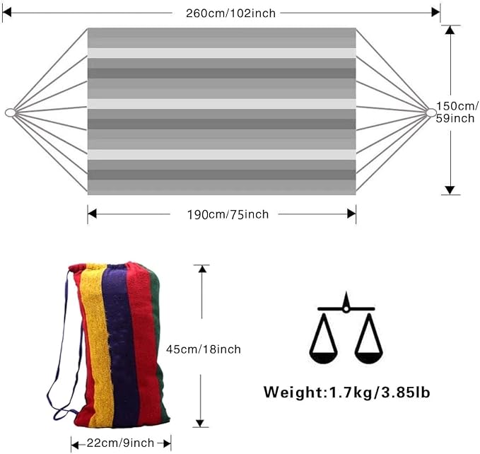 Outdoor Hammock Portable Garden Hammock Sports Home Travel Camping Swing Canvas Stripe Hang Bed Hammock Double Single People (260x80 red)
