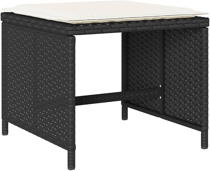 11 Piece Patio Dining Set with Cushions Black Poly Rattan Outdoor Furniture Table and 6 Chairs Tempered Glass Top Foldable Seats for Garden Backyard