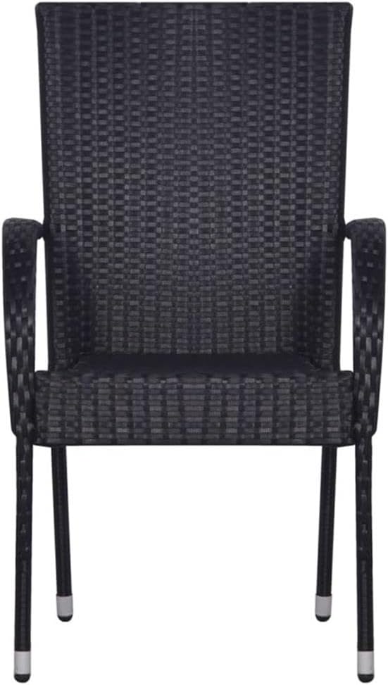 BOWERY HILL 5-Piece Contemporary Patio Dining Set, Weather-Resistant PE Rattan and Steel, Black/Natural Finish, Stackable Chairs, 59.1 x 35.4 x 28.3 in., Outdoor Garden Terrace Furniture for 4