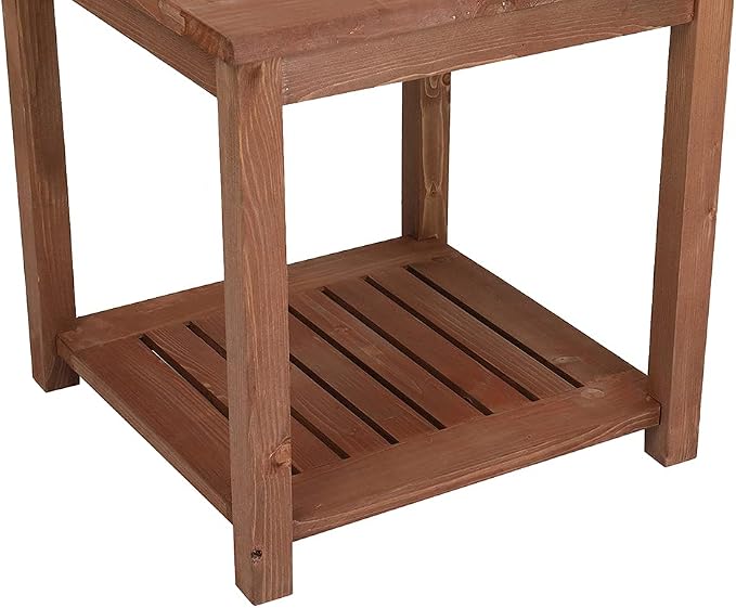 2 Tiers 18" Square Outdoor Side Table, Fir Patio Small Table, Indoor Outdoor Storage for Porch, Bedroom, Balcony, Weather Resistant, Carbonized Color