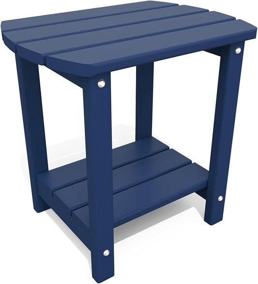 THOEOE Adirondack Outdoor Side Table, 2-Tier Sturdy Patio End Table Weather Resistant, Morden Side Table for Patio, Pool, Porch, Navy Blue