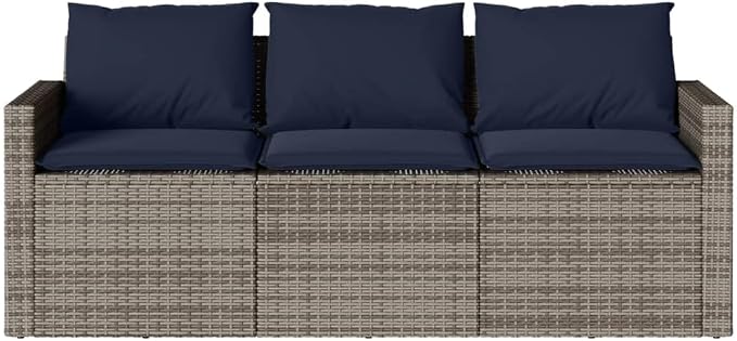 2 Piece Patio Dining Set with Cushions Gray Poly Rattan Outdoor Table and 3-Seater Sofa with Tempered Glass Weather-Resistant Garden Furniture for Backyard Deck Poolside Dining, 242. 5 lb Capacity