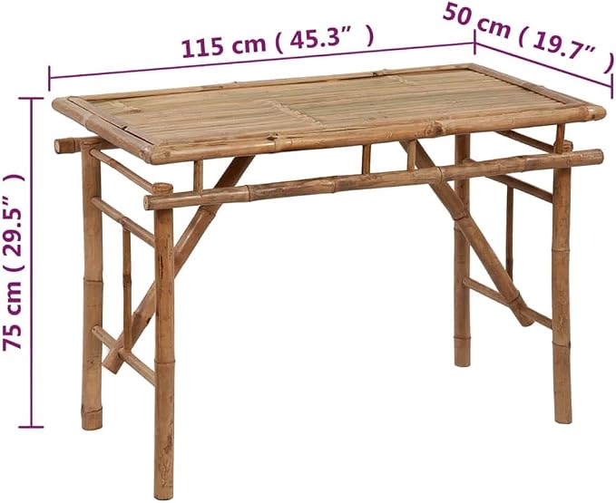 Folding Bamboo Patio Table, 45.3" x 19.7" x 29.5", Brown, for Indoor and Outdoor Use