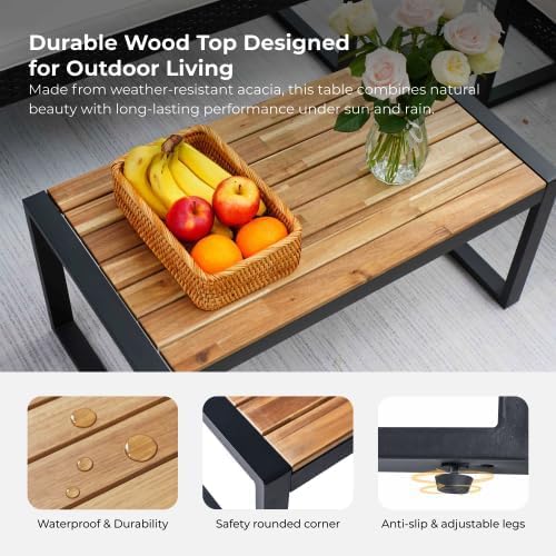 4-Piece Patio Furniture Set,Outdoor Wicker Conversation Sets with Wood Coffee Table,Heavy Duty PE Rattan Sectional Sofa Couch w/Washable Cushions for Backyard Balcony Porch Poolside (Vintage Brown)