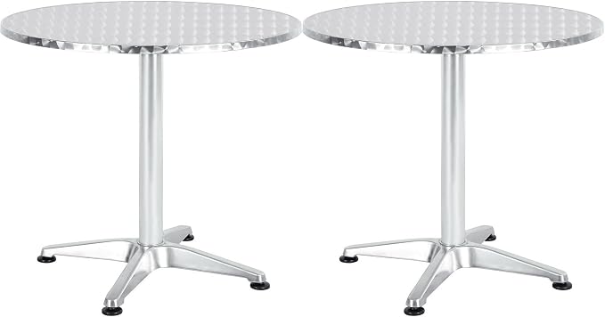 BTEXPERT Set of 2, Indoor Outdoor 27.5" Round Restaurant Table for Patio Stainless Steel Silver Aluminum Furniture with Base