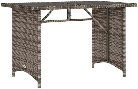 vidaXL Patio Table with Glass Top, Garden Dining Table with Steel Frame, Rectangular Outdoor Furniture, Modern Style, Gray Poly Rattan