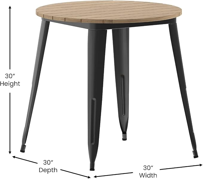 Flash Furniture Declan Commercial Outdoor Dining Table, All Weather Poly Resin Top with Steel Base, 30" Round, Brown/Black