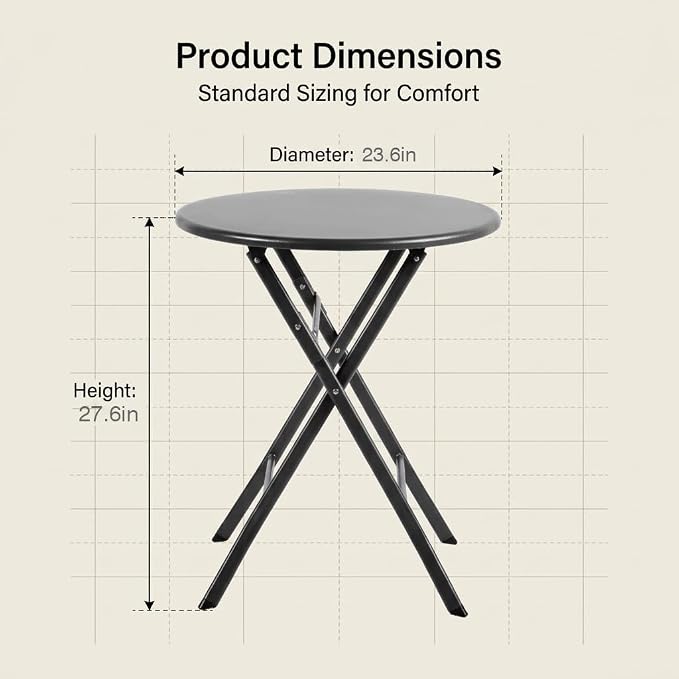 Round Foldable Table,Small Outdoor Patio Coffee Table with Alloy Steel Frame for Balcony, Garden, Patio and Indoor Use (Black)