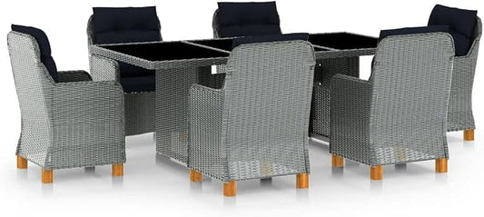 7 Piece Patio Dining Set with Cushions Poly Rattan,Outdoor Dining Set,Garden Dining Set,Terrace Tables and Chairs,Lounge Seat,Garden Furniture,for Homes,Offices,Living Room,Cafes,Light Gray