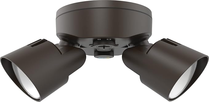 Lithonia Lighting HomeGuard 2-Light LED Outdoor Flood Lights, 3-In-1 CCT | Dark Bronze Dusk to Dawn Outdoor LED Lights, Adjustable Lumens Selectable CCT Round Heads HGX LED 2RH ALO SWW2 120 PE DDB