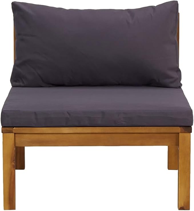 Sectional Middle Sofa with Dark Gray Cushions, Solid Acacia Wood Middle Sofa Chair, Outdoor Sectional Chair Outdoor Conversation Set Sectional Sofa Chair for for Porch, Deck,-427