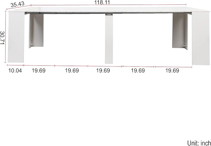 20.08”-118.11” Extendable Dining Room Table, 1-10 People Wood Long Foldable Tables with Storage Cabinet & Outlet, Space Saving Expanding Table with for Kitchen, Living Room, White Marble