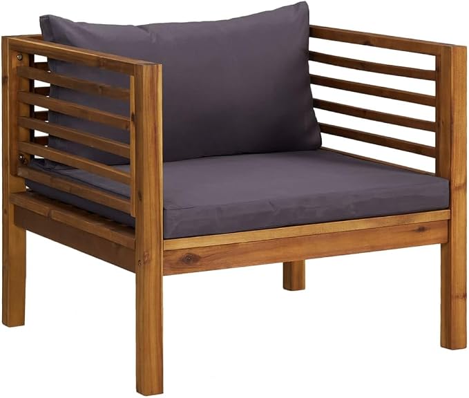 Patio Armchair with Dark Gray Cushions, Solid Acacia Wood Chair, Wooden Patio Chair Outside Chair Outdoor Dining Chair Patio Club Chair with Armrest for Porch, Deck, Backyard,-432