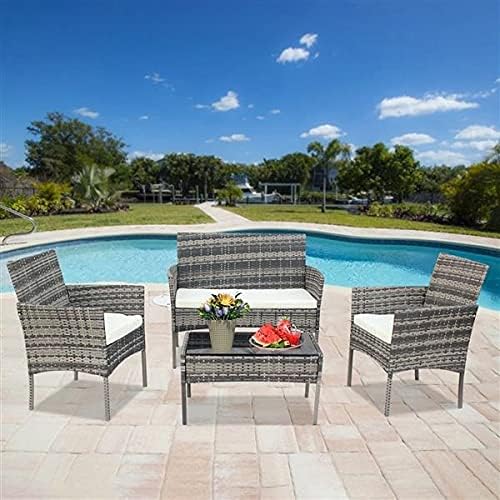 Three Colors Patio Furniture Set Outdoor Living Room Balcony Rattan Furniture Four-Piece-Brown Outdoor Furniture (Color : B) (A)